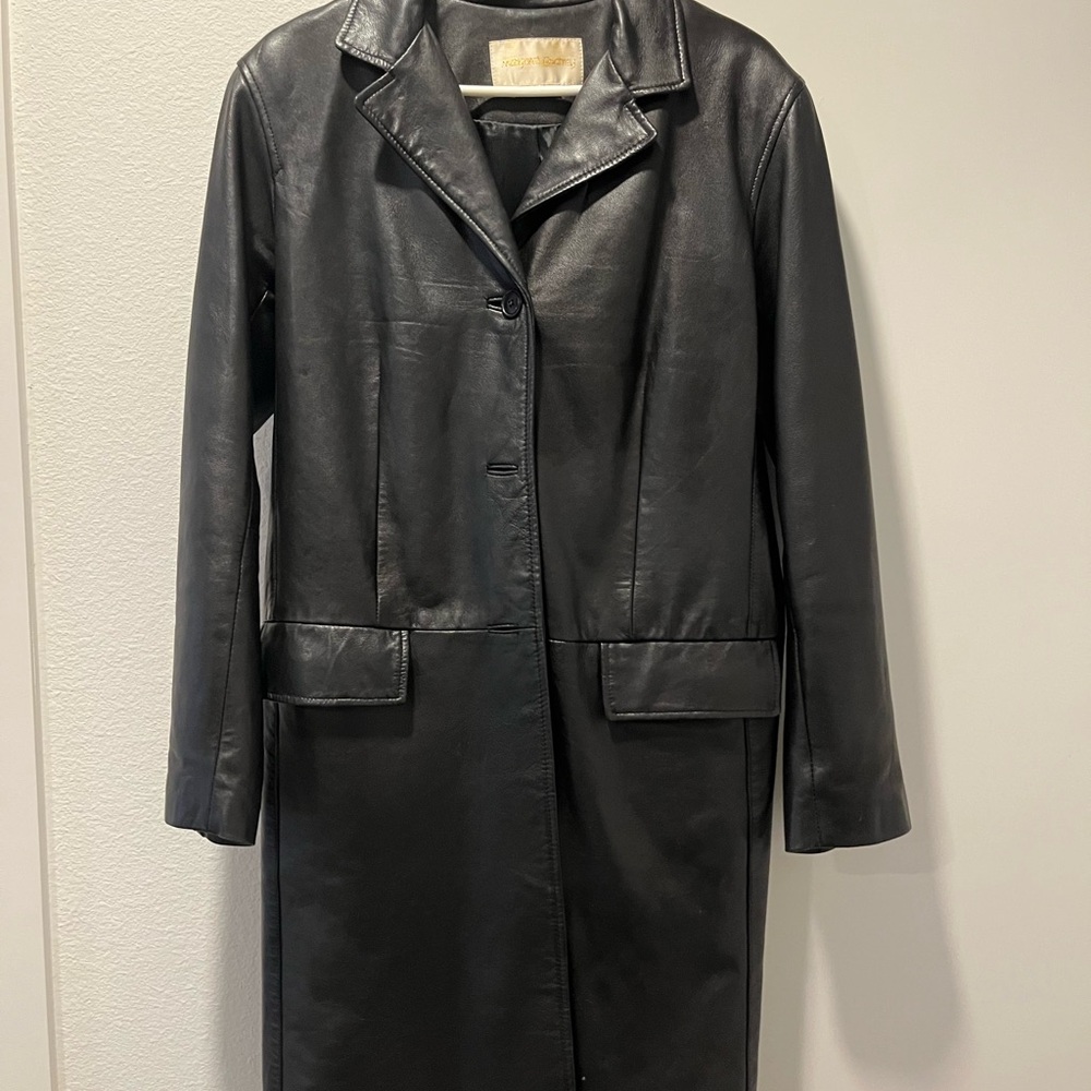 Vintage Classic Black Supple Leather Longline Jacket - Women's size 12